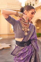 Indian culture inspired block print pure silk exclusive saree for all occasion with gold foil work finish